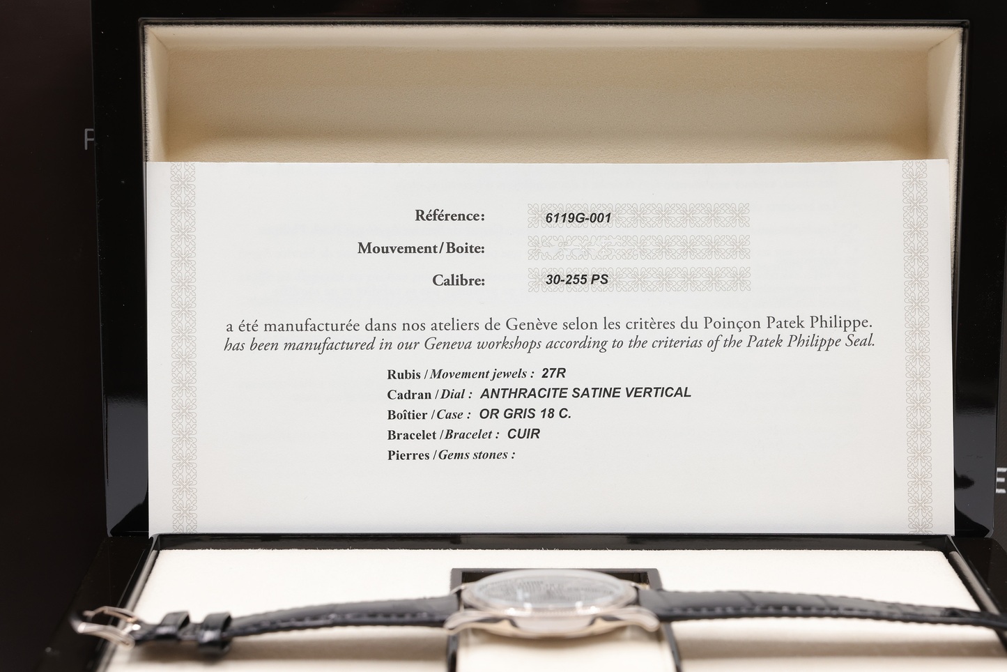 Patek Philippe Calatrava Charcoal Gray Dial on Strap Ref 6119G-001