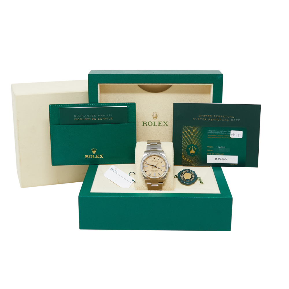 Rolex Oyster Perpetual 36 Beige Dial on Oyster Ref 126000 with New Style Card Green 2025