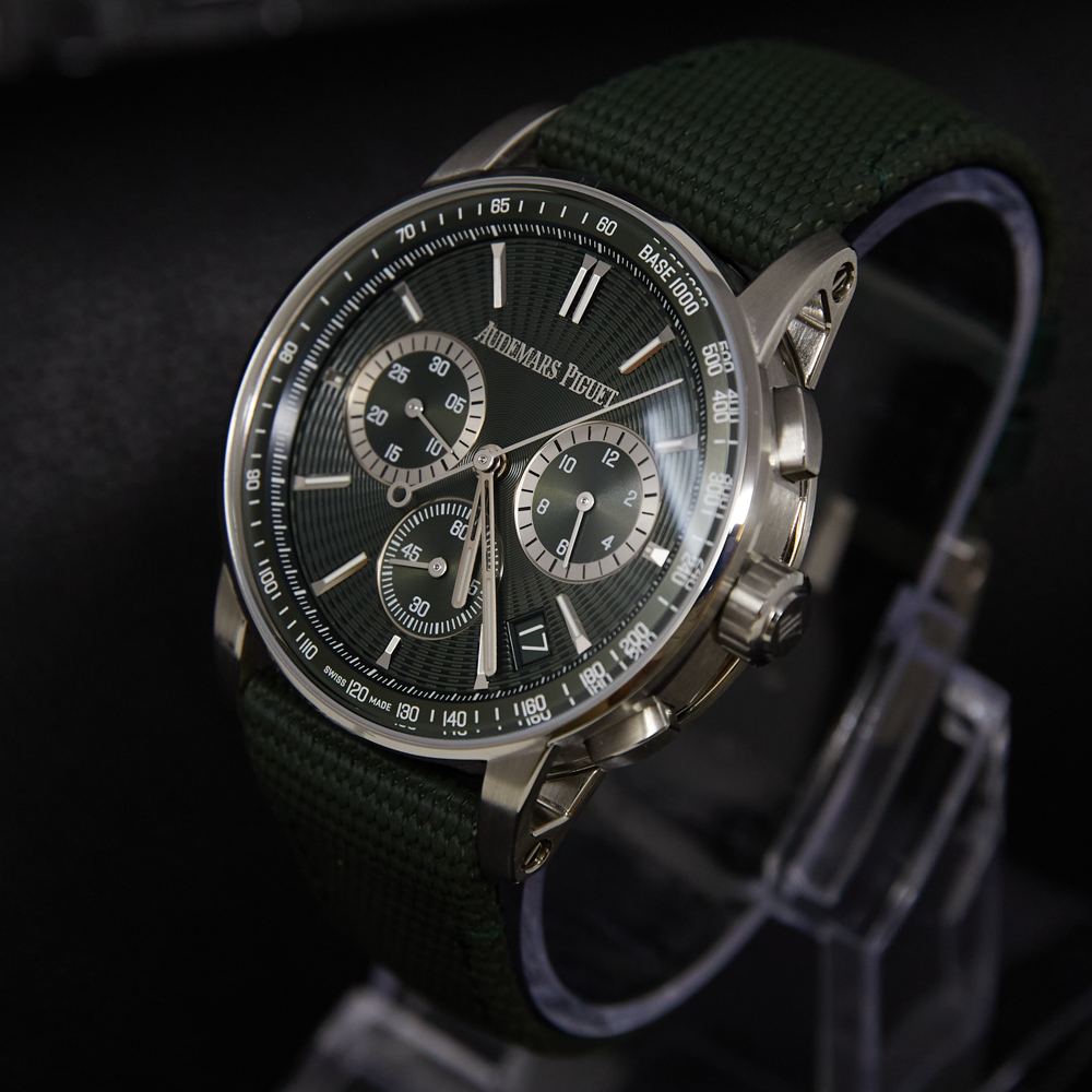 Audemars Piguet Code 11.59 Chronograph Green Dial on Rubber Strap Ref 26393ST.OO.A056KB.01 with Card