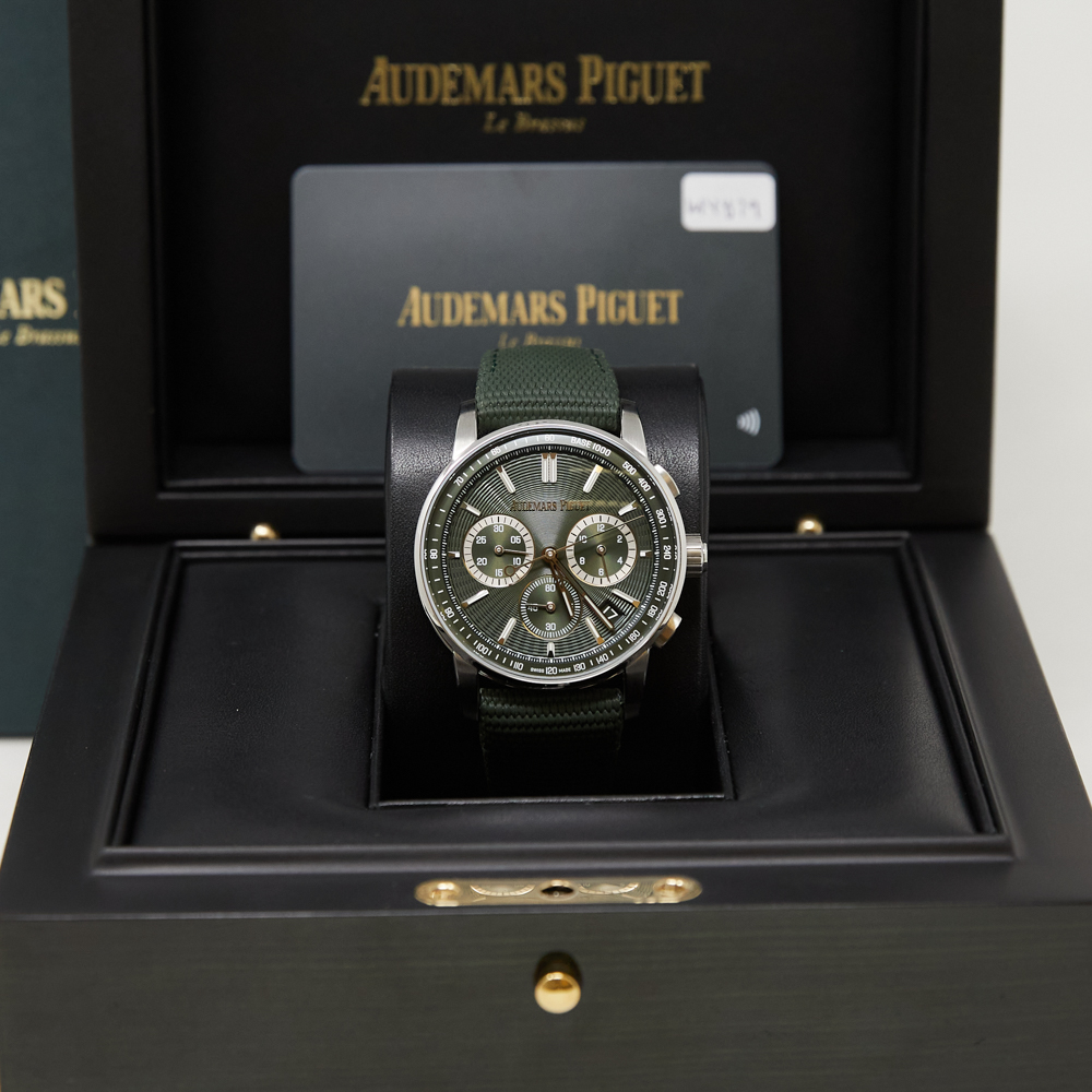 Audemars Piguet Code 11.59 Chronograph Green Dial on Rubber Strap Ref 26393ST.OO.A056KB.01 with Card