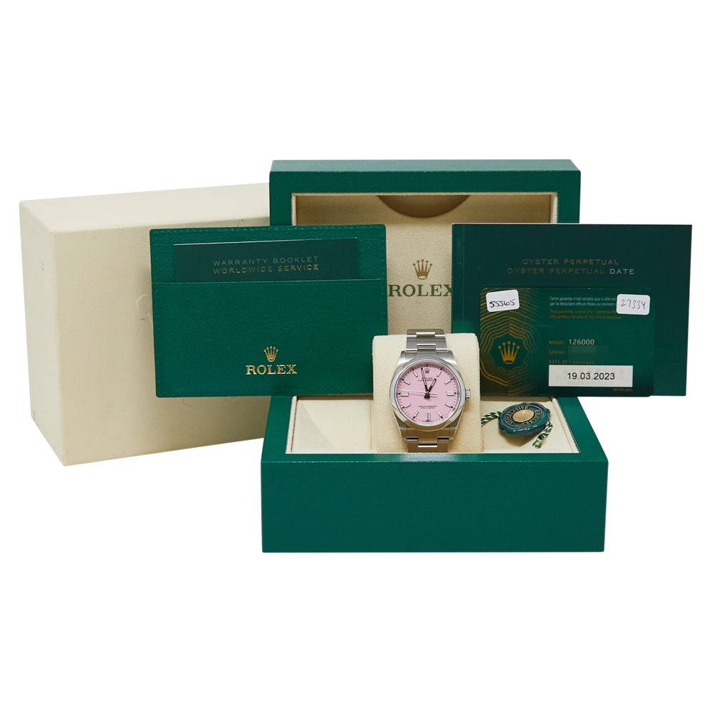 Rolex Oyster Perpetual Candy Pink Custom Dial on Oyster Ref 126000 with New Style Card Green 2023