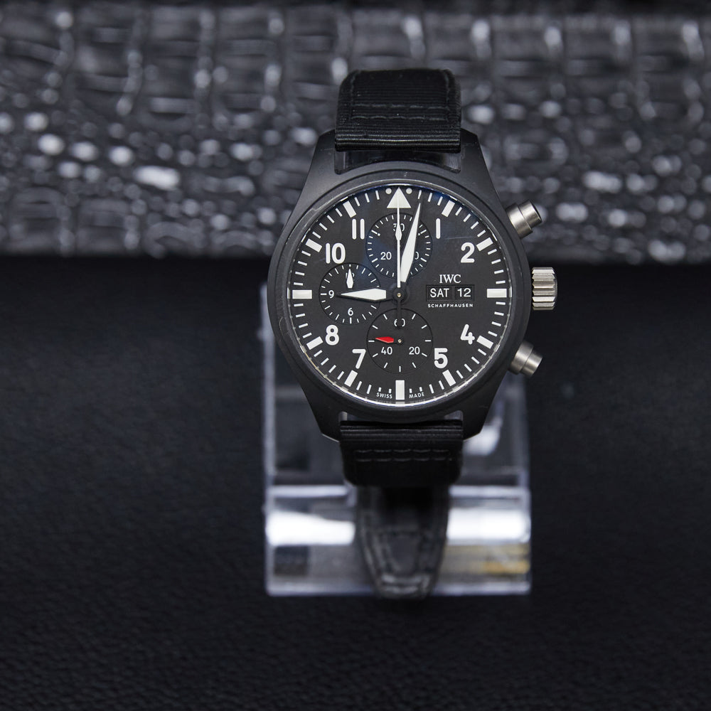 IWC Pilot's Watch Chronograph "TOP GUN" Day-Date Black Dial on Textile Strap Ref IW389101