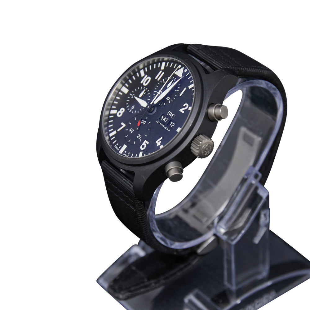 IWC Pilot's Watch Chronograph "TOP GUN" Day-Date Black Dial on Textile Strap Ref IW389101