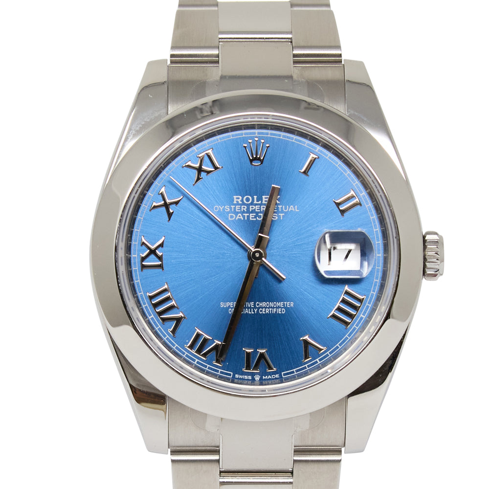 Rolex Datejust 41 Blue Roman Dial on Oyster Ref 126300 with New Style Card Green 2021