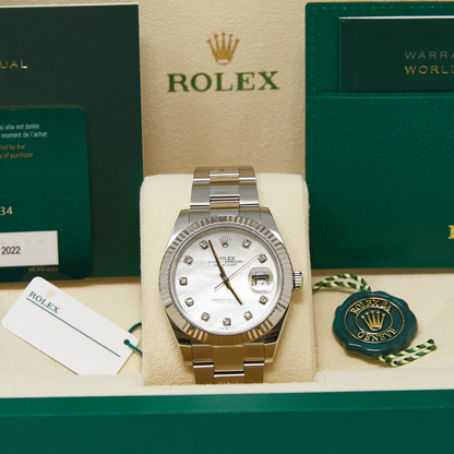 Rolex Datejust 41 White Mother Of Pearl Diamond Dial on Oyster Ref 126334