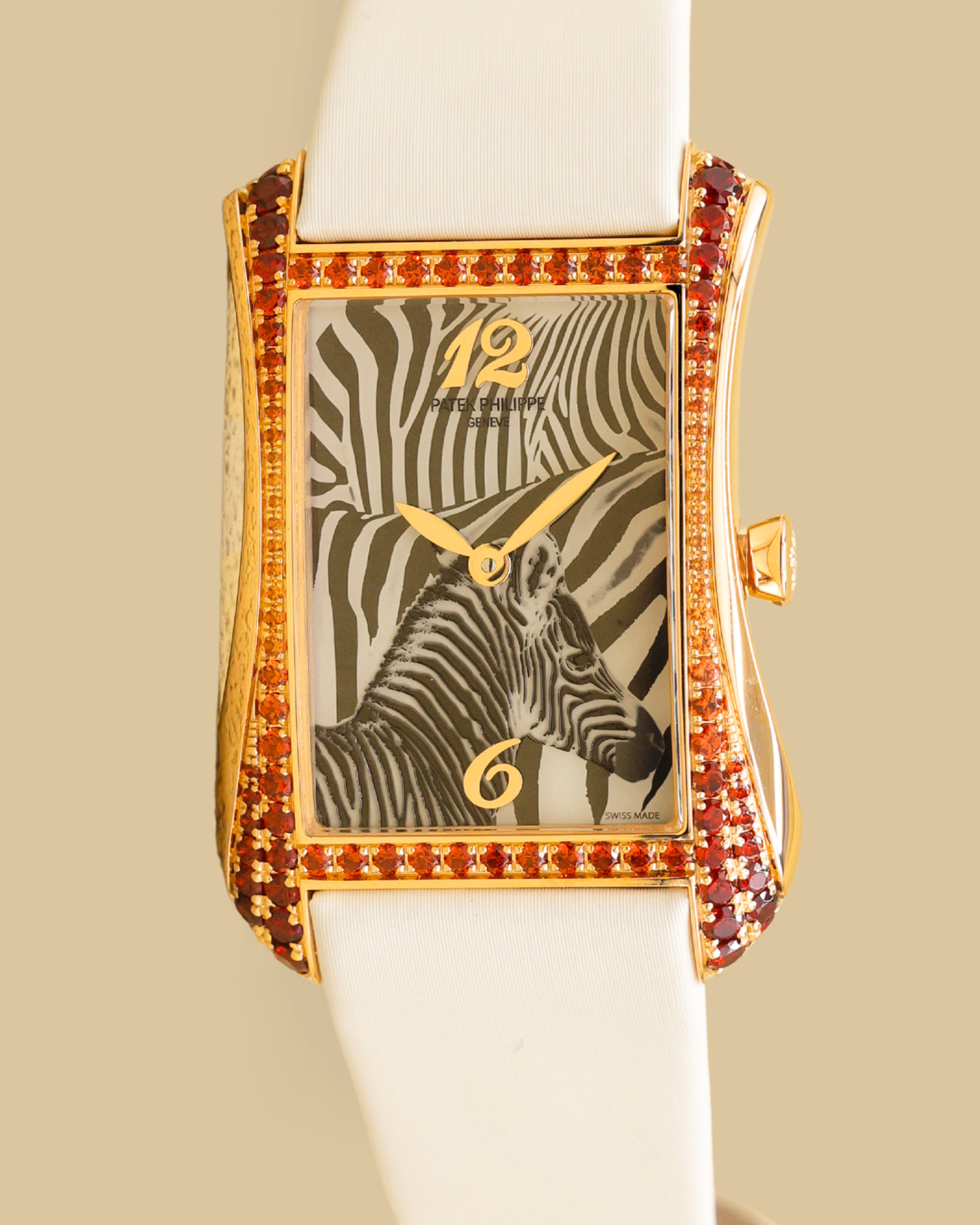 Patek Philippe Gondolo Serata Zebra Motif Dial on Calfskin, Satin Finish, Brushed White Ref 4962/200R-010