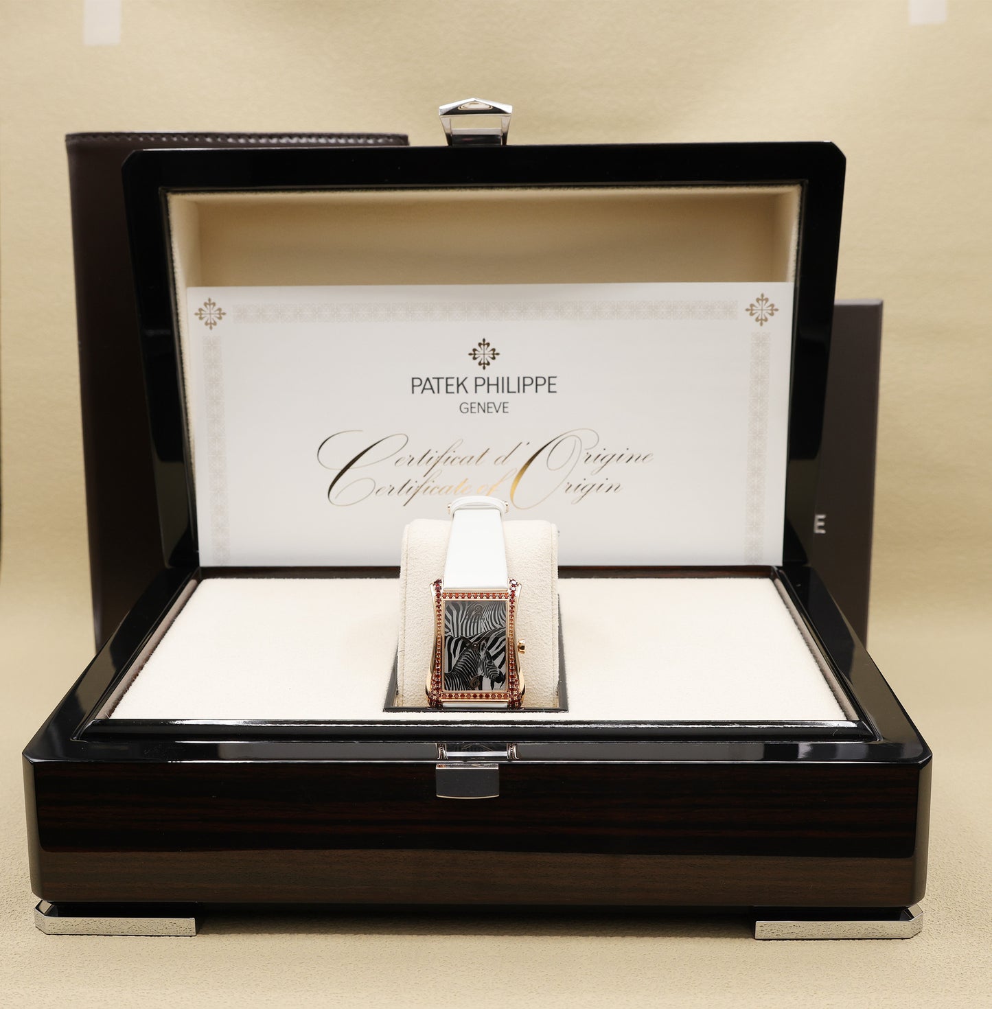 Patek Philippe Gondolo Serata Zebra Motif Dial on Calfskin, Satin Finish, Brushed White Ref 4962/200R-010