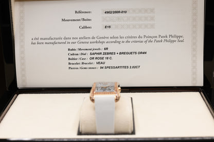 Patek Philippe Gondolo Serata Zebra Motif Dial on Calfskin, Satin Finish, Brushed White Ref 4962/200R-010