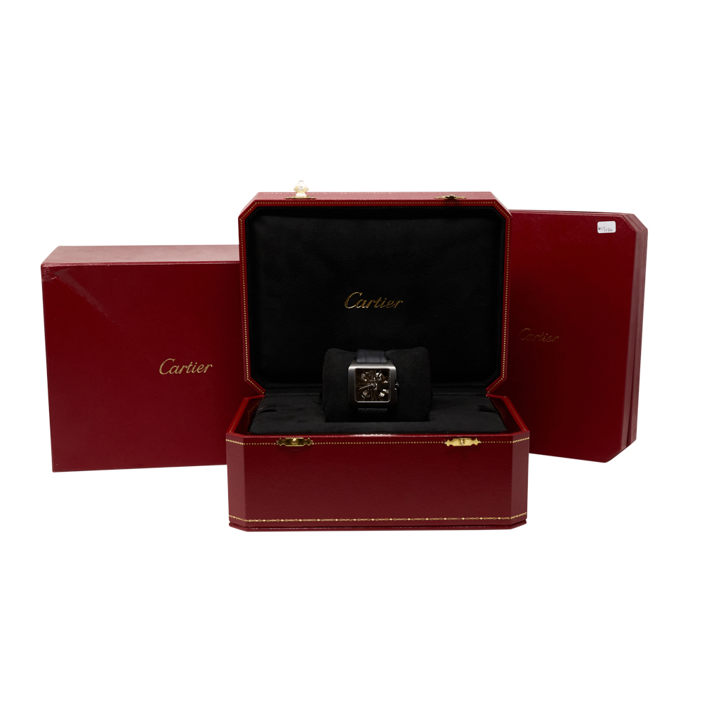 Cartier Cartier Santos-Dumont Skeleton Skeleton Dial on Black Leather Ref W2020052