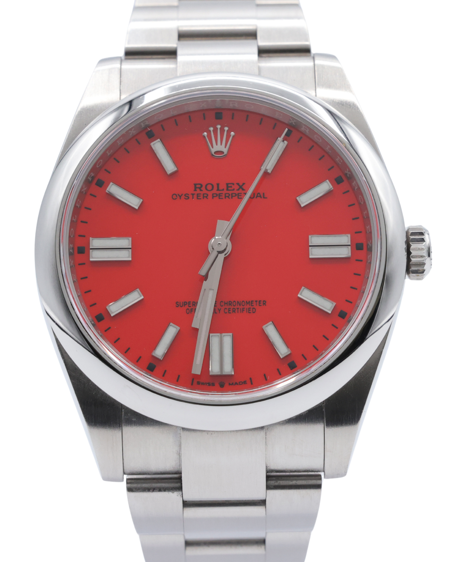 Rolex Oyster Perpetual 41 Coral Red Index Dial on Oyster Ref 124300