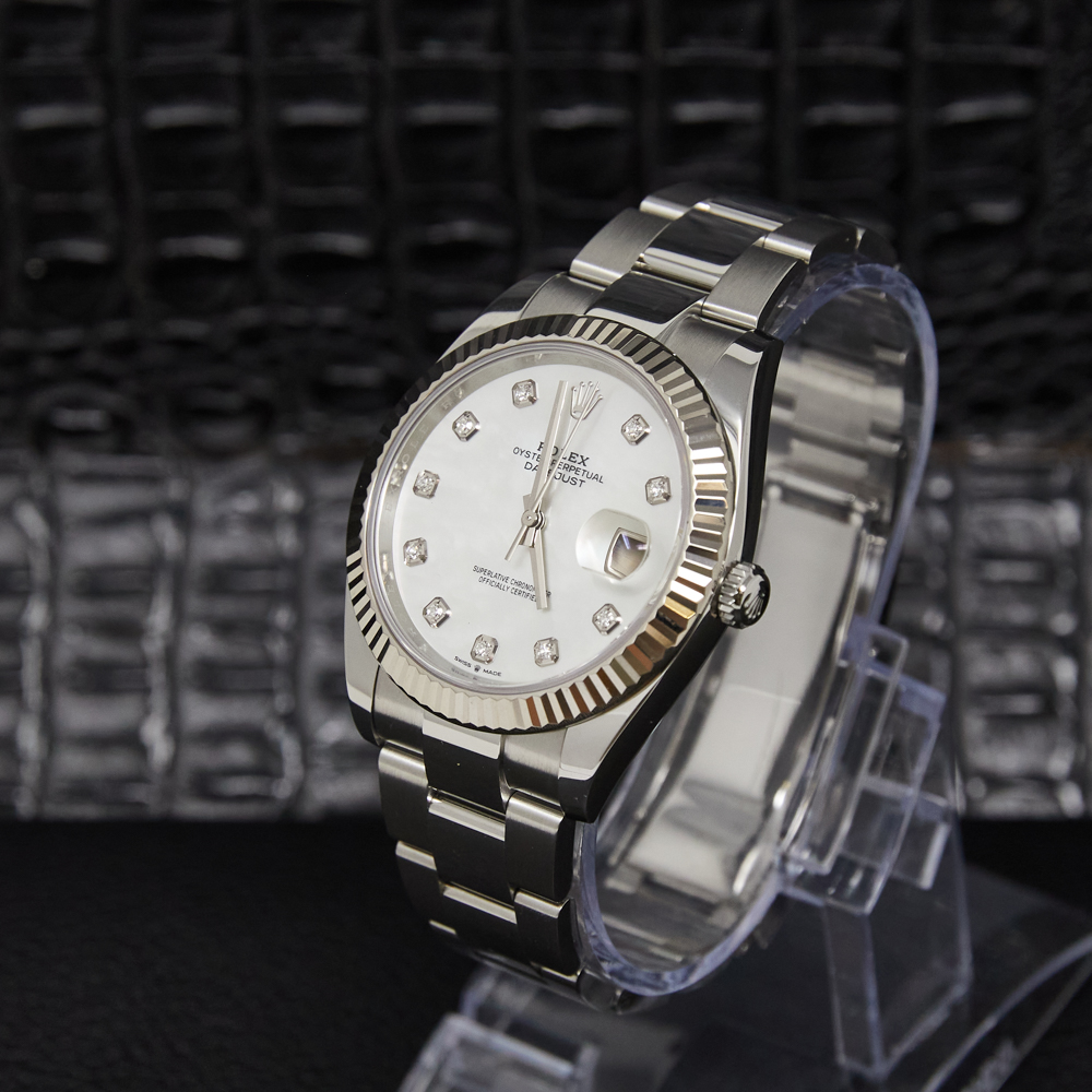 Rolex Datejust 41 White Mother Of Pearl Diamond Dial on Oyster Ref 126334
