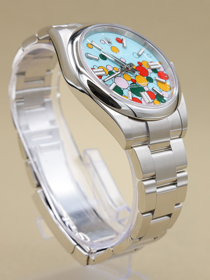 Rolex Oyster Perpetual 41 Turquoise Blue Celebration Index Dial on Oyster Ref 124300