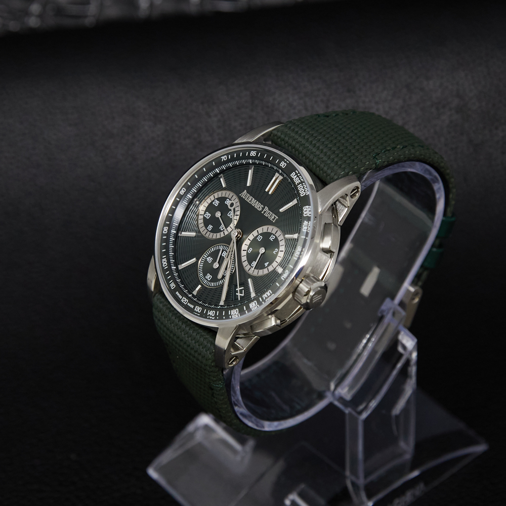 Audemars Piguet Code 11.59 Chronograph Green Dial on Rubber Strap Ref 26393ST.OO.A056KB.01 with Card