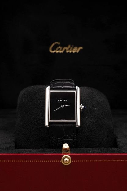 Cartier Tank Must Large Black Dial on Leather Ref. WSTA0108
