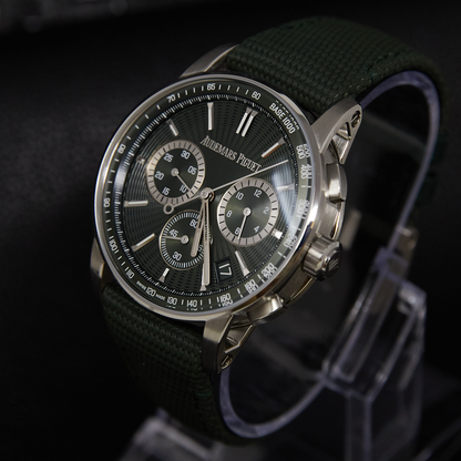 Audemars Piguet Code 11.59 Chronograph Green Dial on Rubber Strap Ref 26393ST.OO.A056KB.01 with Card