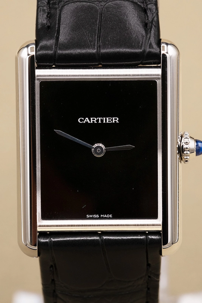 Cartier Tank Must Large Black Dial on Leather Ref. WSTA0108