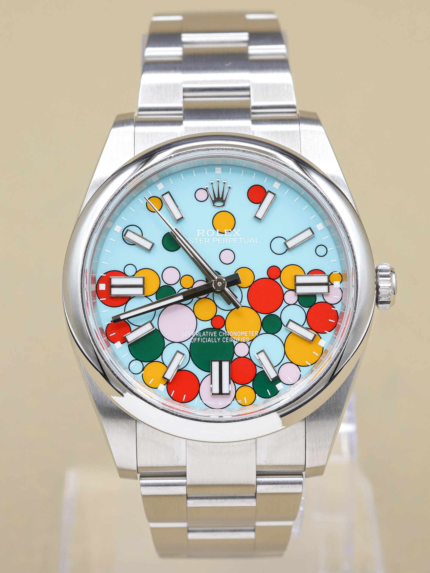 Rolex Oyster Perpetual 41 Turquoise Blue Celebration Index Dial on Oyster Ref 124300