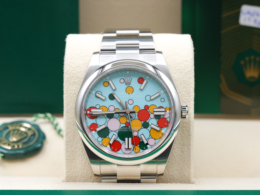 Rolex Oyster Perpetual 41 Turquoise Blue Celebration Index Dial on Oyster Ref 124300