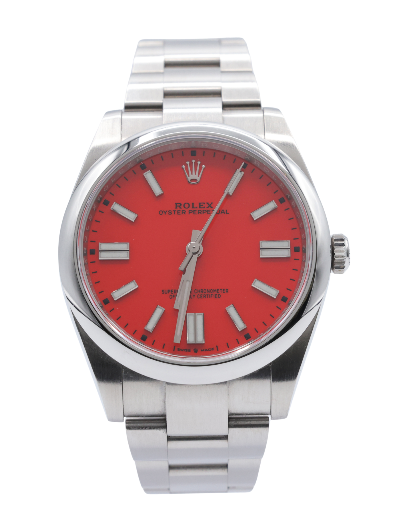 Rolex Oyster Perpetual 41 Coral Red Index Dial on Oyster Ref 124300