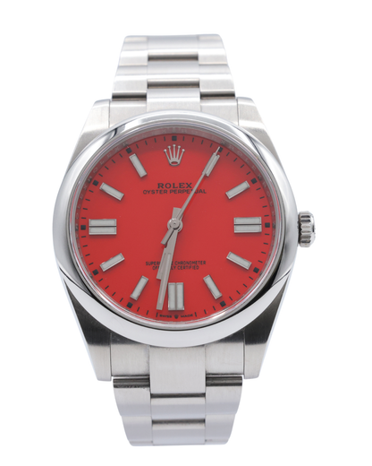 Rolex Oyster Perpetual 41 Coral Red Index Dial on Oyster Ref 124300