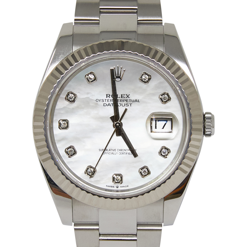 Rolex Datejust 41 White Mother Of Pearl Diamond Dial on Oyster Ref 126334