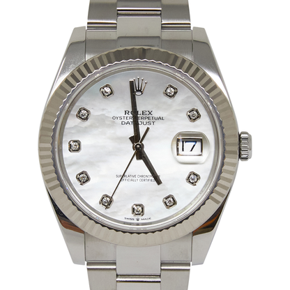 Rolex Datejust 41 White Mother Of Pearl Diamond Dial on Oyster Ref 126334
