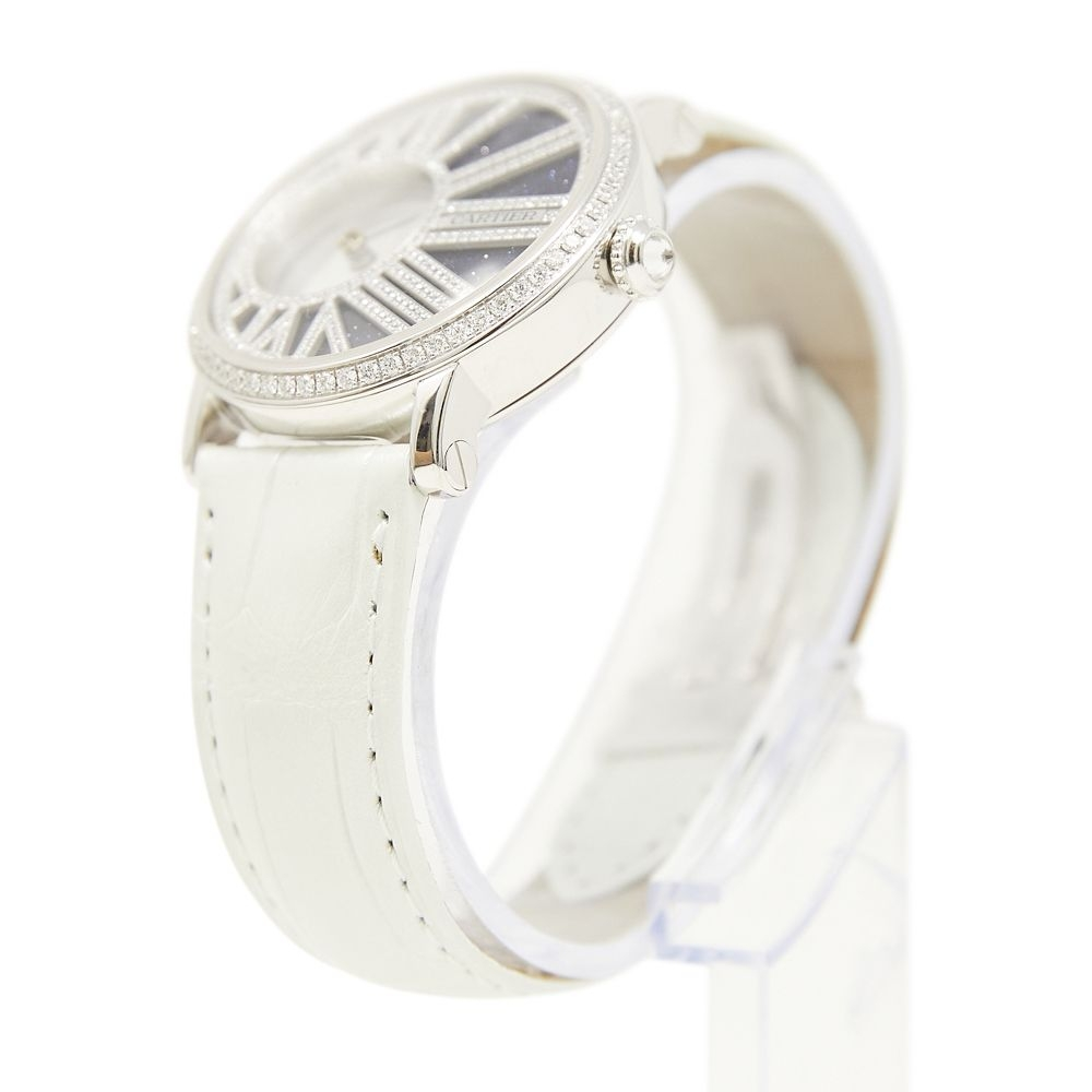 Cartier Rotonde de Cartier Mysterious Hour Blue Dial on White Crocodile Strap Ref HPI01197