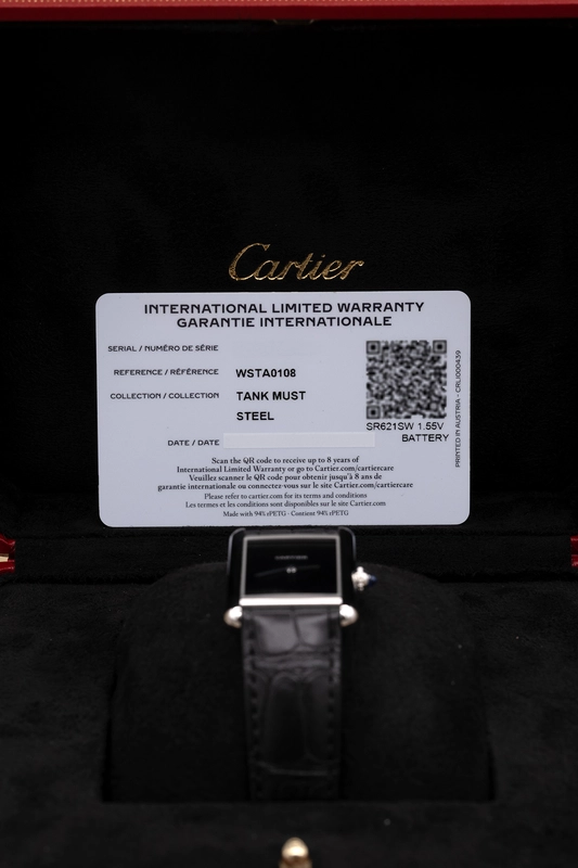 Cartier Tank Must Large Black Dial on Leather Ref. WSTA0108