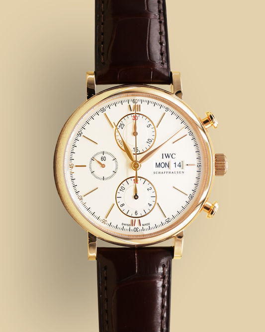 Iwc Portofino Chronograph Silver Dial on Dark Brown Alligator Leather Strap Ref IW391025