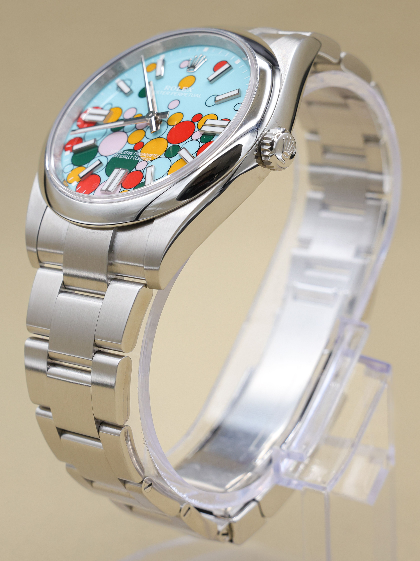 Rolex Oyster Perpetual 41 Turquoise Blue Celebration Index Dial on Oyster Ref 124300