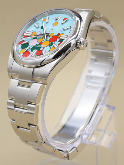 Rolex Oyster Perpetual 41 Turquoise Blue Celebration Index Dial on Oyster Ref 124300