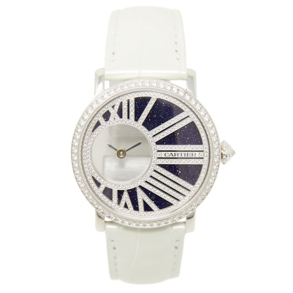 Cartier Rotonde de Cartier Mysterious Hour Blue Dial on White Crocodile Strap Ref HPI01197