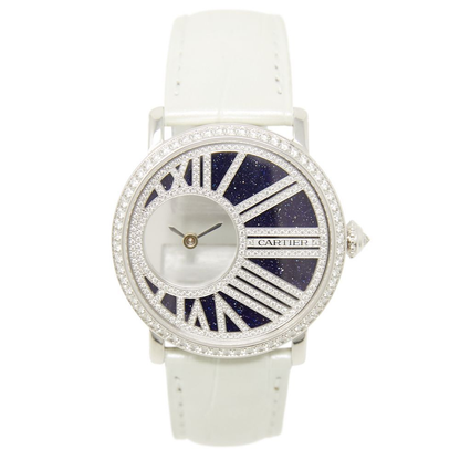 Cartier Rotonde de Cartier Mysterious Hour Blue Dial on White Crocodile Strap Ref HPI01197