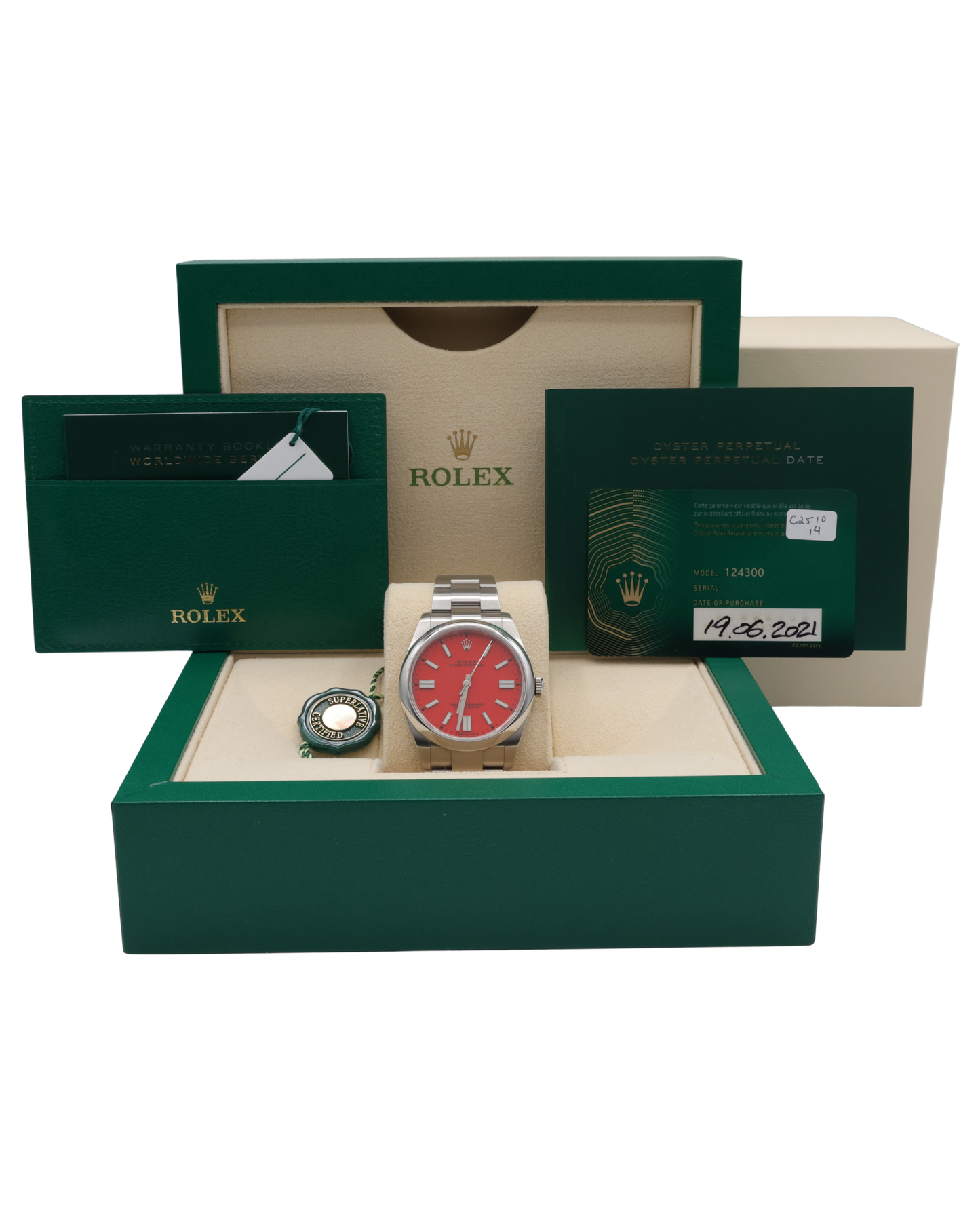 Rolex Oyster Perpetual 41 Coral Red Index Dial on Oyster Ref 124300