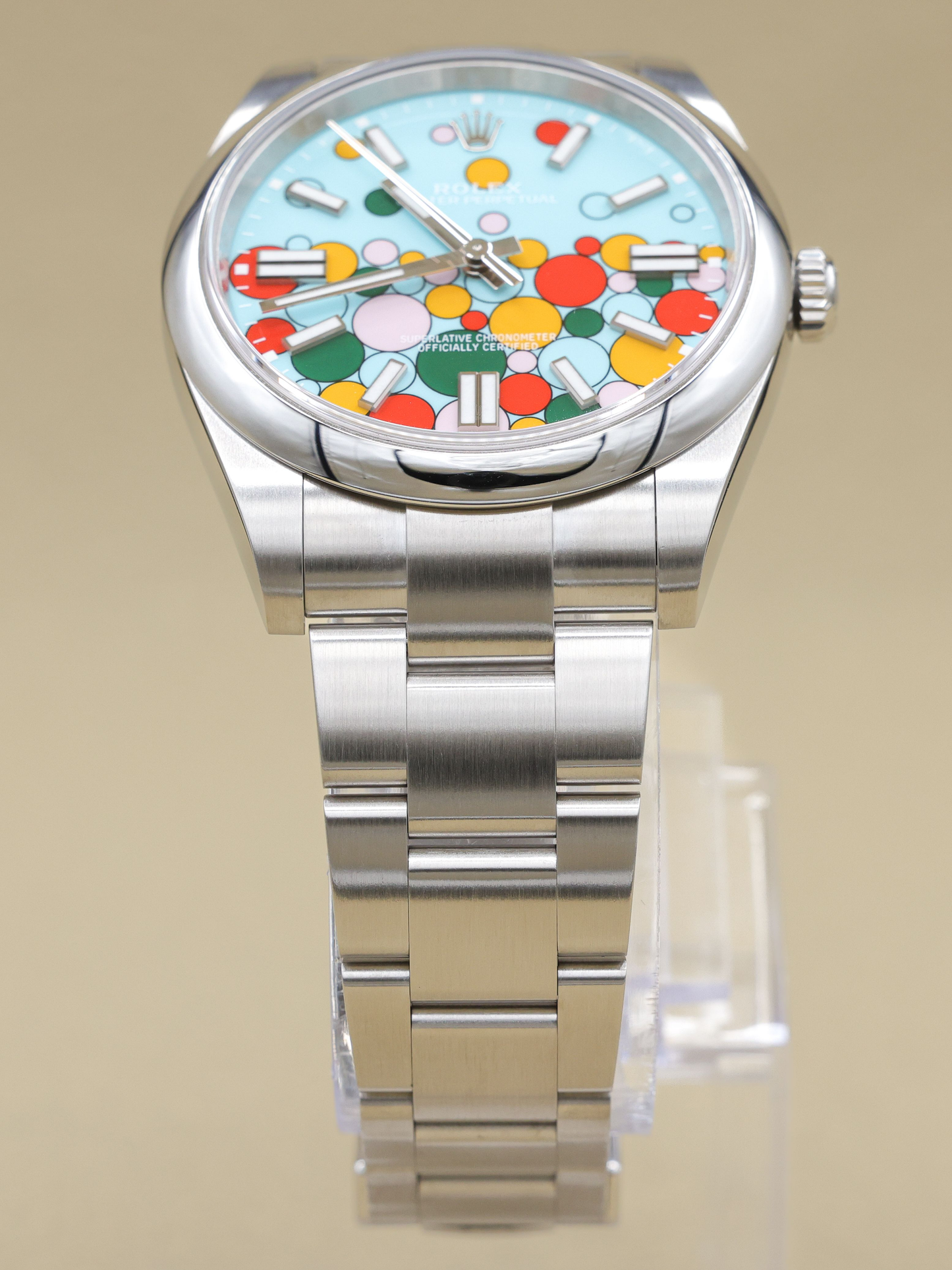 Rolex Oyster Perpetual 41 Turquoise Blue Celebration Index Dial on Oyster Ref 124300