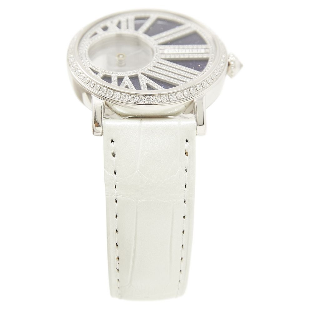 Cartier Rotonde de Cartier Mysterious Hour Blue Dial on White Crocodile Strap Ref HPI01197