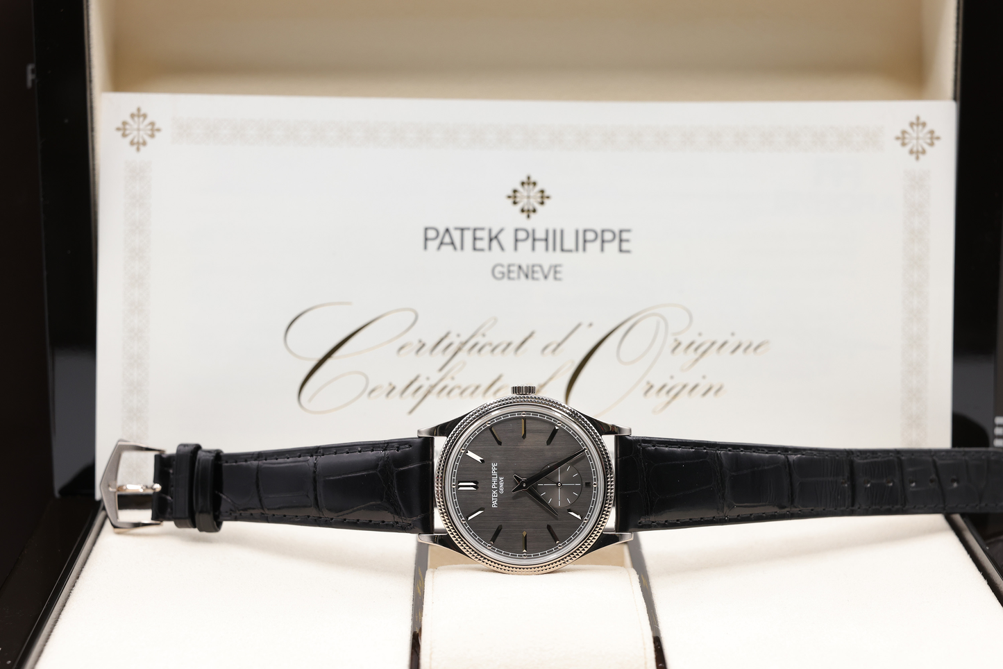 Patek Philippe Calatrava Charcoal Gray Dial on Strap Ref 6119G-001