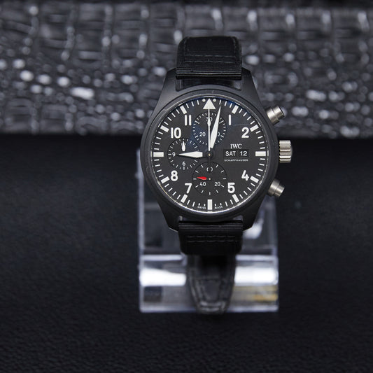 IWC Pilot's Watch Chronograph "TOP GUN" Day-Date Black Dial on Textile Strap Ref IW389101
