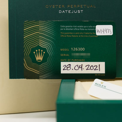 Rolex Datejust 41 Blue Roman Dial on Oyster Ref 126300 with New Style Card Green 2021