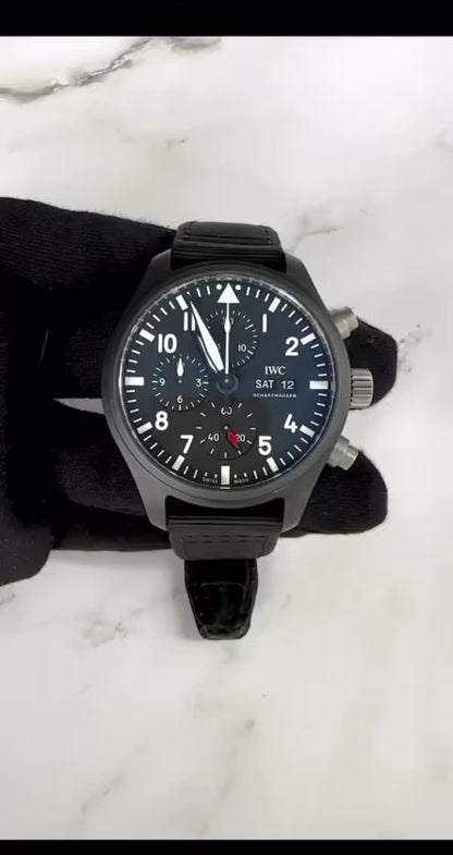 IWC Pilot's Watch Chronograph "TOP GUN" Day-Date Black Dial on Textile Strap Ref IW389101