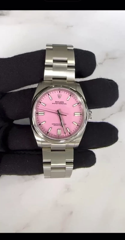 Rolex Oyster Perpetual Candy Pink Custom Dial on Oyster Ref 126000 with New Style Card Green 2023